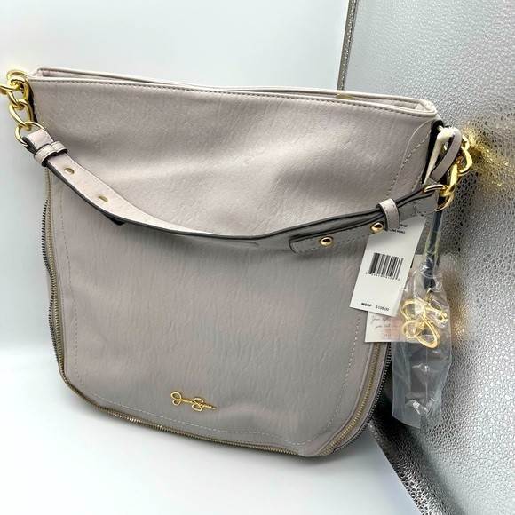 NWT ($110) Jessica Simpson Gray Leather Handbag Celina Shoulder bag purse boho - Picture 3 of 8